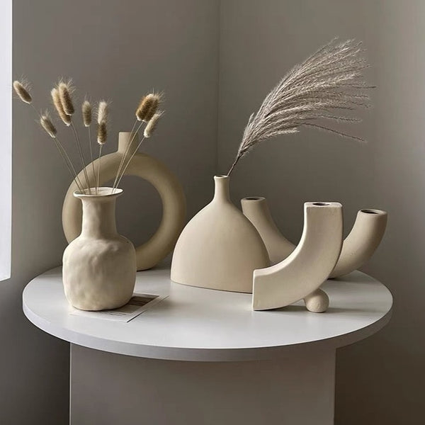 陶器花瓶 シンプル セラミック花瓶 北欧スタイル 装飾 リビングルーム つや消し陶器 かびん フラワーベース 花器 おし – home-deco