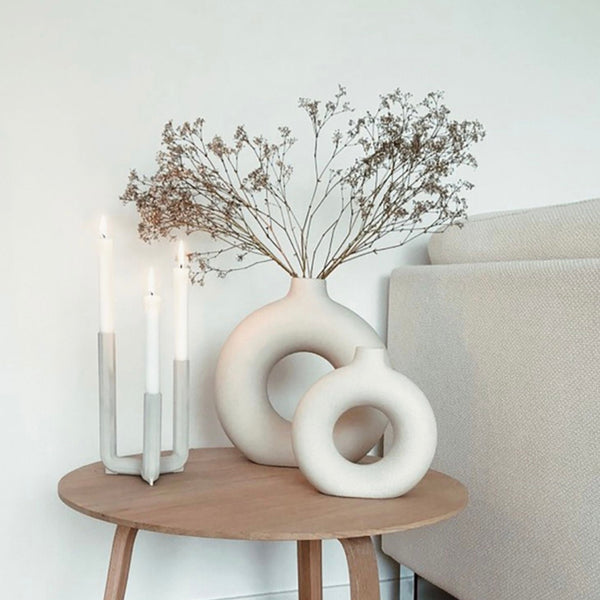 ドーナツ陶器花瓶 円形 シンプル セラミック花瓶 北欧スタイル 装飾