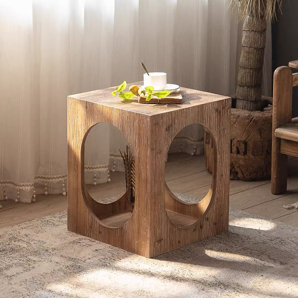 古材天然木サイドテーブル コーヒーテーブル 無垢材収納テーブル