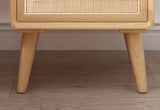 天然木二段引き出しナイトテーブル サイドテーブル　寝室 藤編み 無垢材  エコ塗装 コンパクト 藤編みと無垢材が組み合わせたナイトテーブル