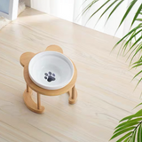 竹製スタンド 取り外し可能ペットボウル 食器 犬猫用 餌入れ 陶磁器  両用 ペット用フードボウル
