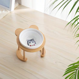 竹製スタンド 取り外し可能ペットボウル 食器 犬猫用 餌入れ 陶磁器  両用 ペット用フードボウル