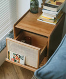 サイド籐編みテーブル　ベッドテーブル　収納　物置く　ソファー　雑誌　棚　無垢材天然木　　