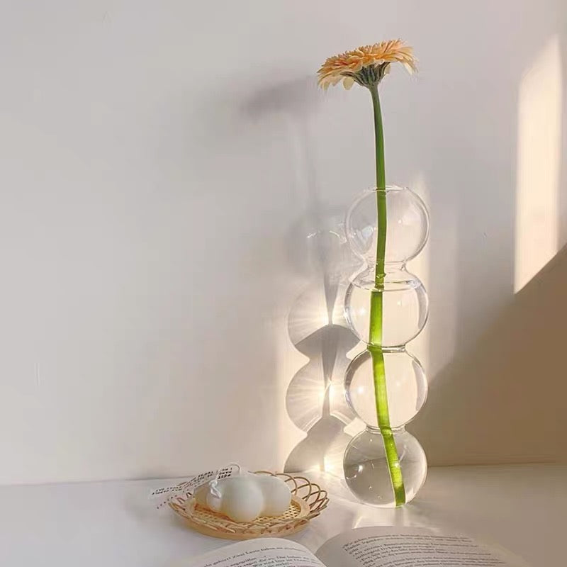 バブル水玉グラス花器 北欧デザイン フラワーベース 花瓶 ガラス 透明 – home-deco