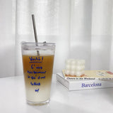 コールドガラスカップ 冷たい飲み物用　蓋とストロー付きコップ    おしゃれ ジュースカップ 　
