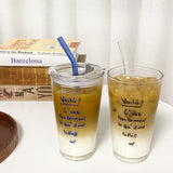 コールドガラスカップ 冷たい飲み物用　蓋とストロー付きコップ    おしゃれ ジュースカップ 　